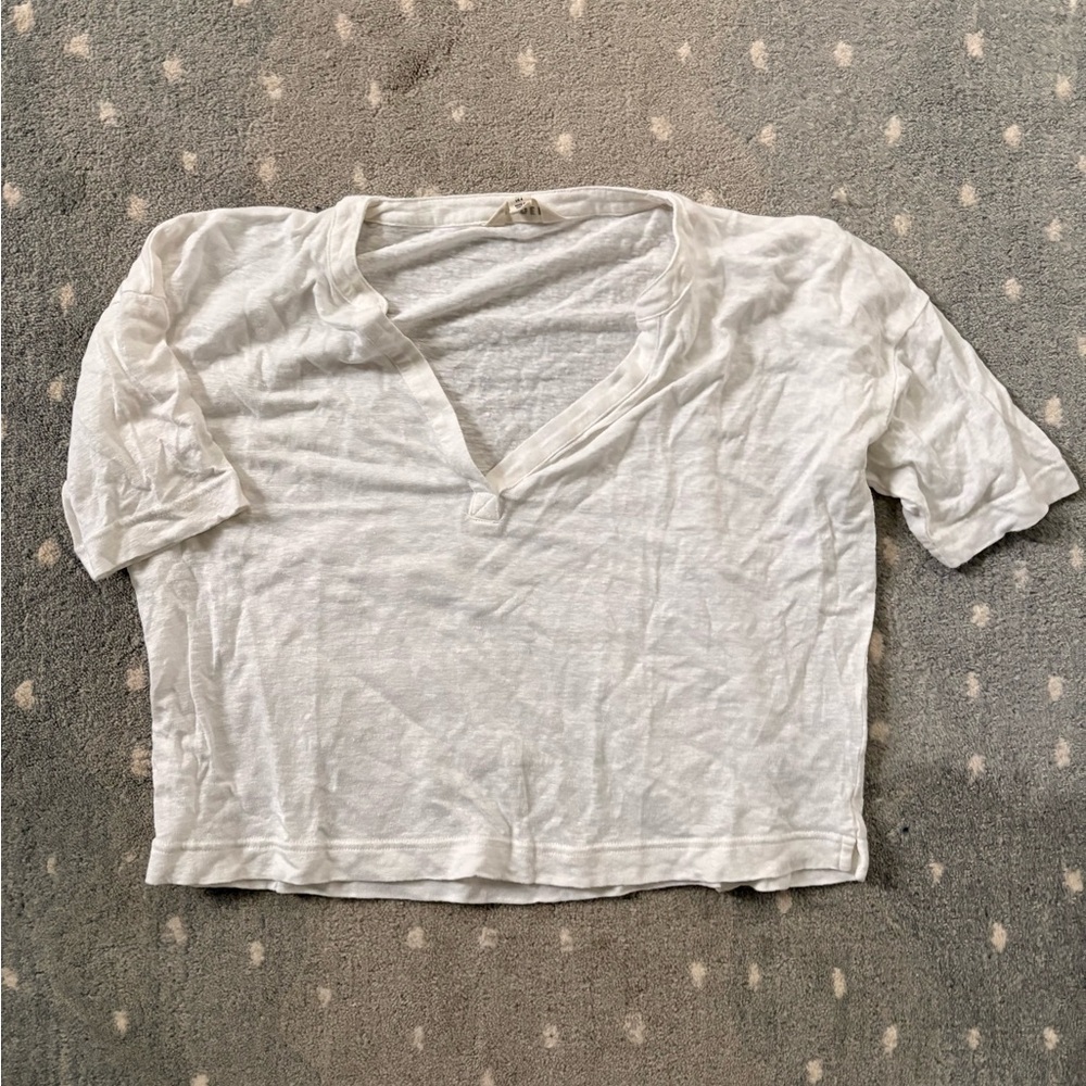 NWOT Boden White V-Neck Linen Top